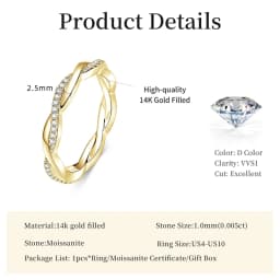 Lnngy Moissanite Twisted Engagement Ring for Women 14K Gold Filled Eternity Wedding Rings Sparkling Finger Jewelry Gift