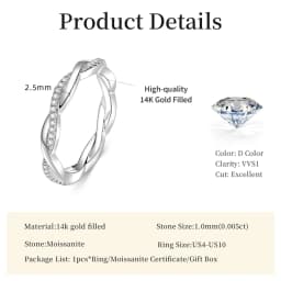 Lnngy Moissanite Twisted Engagement Ring for Women 14K Gold Filled Eternity Wedding Rings Sparkling Finger Jewelry Gift