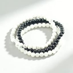6mm White Jade Natural Stone Beads Bracelet for Women 3 Pcs/Set Howlite Obsidian Jewelry Set Minimalist Style Gift Bundle Sale