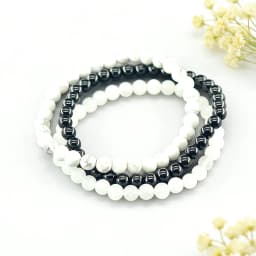 6mm White Jade Natural Stone Beads Bracelet for Women 3 Pcs/Set Howlite Obsidian Jewelry Set Minimalist Style Gift Bundle Sale