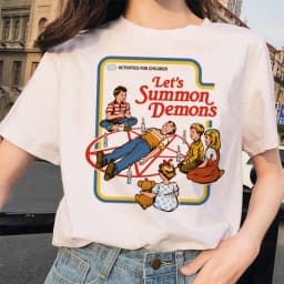 Let's Summon Demons Aesthetics T shirt Women Summer Casual Harajuku Cartoon Print Satan Short Sleeve Tops Camiseta Streetwear