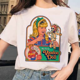 Let's Summon Demons Aesthetics T shirt Women Summer Casual Harajuku Cartoon Print Satan Short Sleeve Tops Camiseta Streetwear