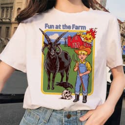 Let's Summon Demons Aesthetics T shirt Women Summer Casual Harajuku Cartoon Print Satan Short Sleeve Tops Camiseta Streetwear