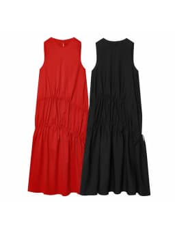 Women New Summer Sleeveless O-neck Long Dress Women's French Style Loose Vintage Bow Midi Dress Female Beach Dress Vestido