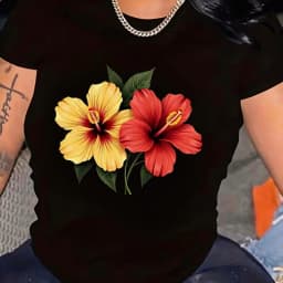 Fashion Creative Flower Print Women's Y2k Tees Tops Casual Graphic Tshirt Crew Neck Short-Sleeve T-Shirt for Women Clothes