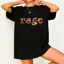 Y2K 90s Retro T Shirt with Rage Print & 90s Iconic Colors Women Men Cotton Tee Casual Summer Oversized O-Neck Novelty Streetwear
