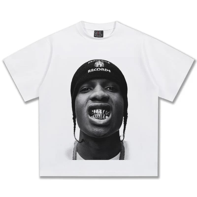 Asap Rockys Graphic T-Shirt Unisex Oversized Hip Hop Casual Cotton Short Sleeve Streetwear Fashion Top for Men Women Daily Wear