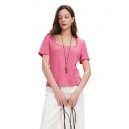 DUSHU Elastic Slim Fit Short Sleeve T-Shirt Women V-neck Summer Basics Style Double Style Embroidered Antibacterial Top Solid