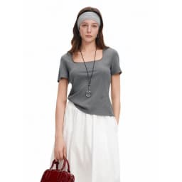 DUSHU Elastic Slim Fit Short Sleeve T-Shirt Women V-neck Summer Basics Style Double Style Embroidered Antibacterial Top Solid