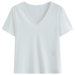 DUSHU Elastic Slim Fit Short Sleeve T-Shirt Women V-neck Summer Basics Style Double Style Embroidered Antibacterial Top Solid