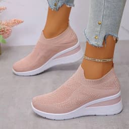 Women's Breathable Mesh Wedge Sneakers Slip-On High Heels Walking Shoes Non-Slip Comfortable for Casual Daily Wear
