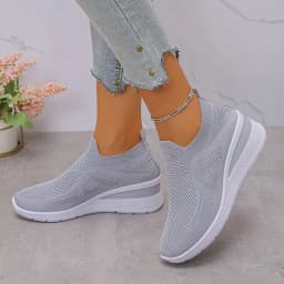 Women's Breathable Mesh Wedge Sneakers Slip-On High Heels Walking Shoes Non-Slip Comfortable for Casual Daily Wear