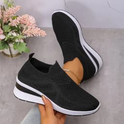 Women's Breathable Mesh Wedge Sneakers Slip-On High Heels Walking Shoes Non-Slip Comfortable for Casual Daily Wear