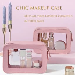 Clear and Waterproof Makeup Bag Portable Travel Cosmetic Case Organizer for Women Toiletry Pouch with Transparent Vinyl Windows