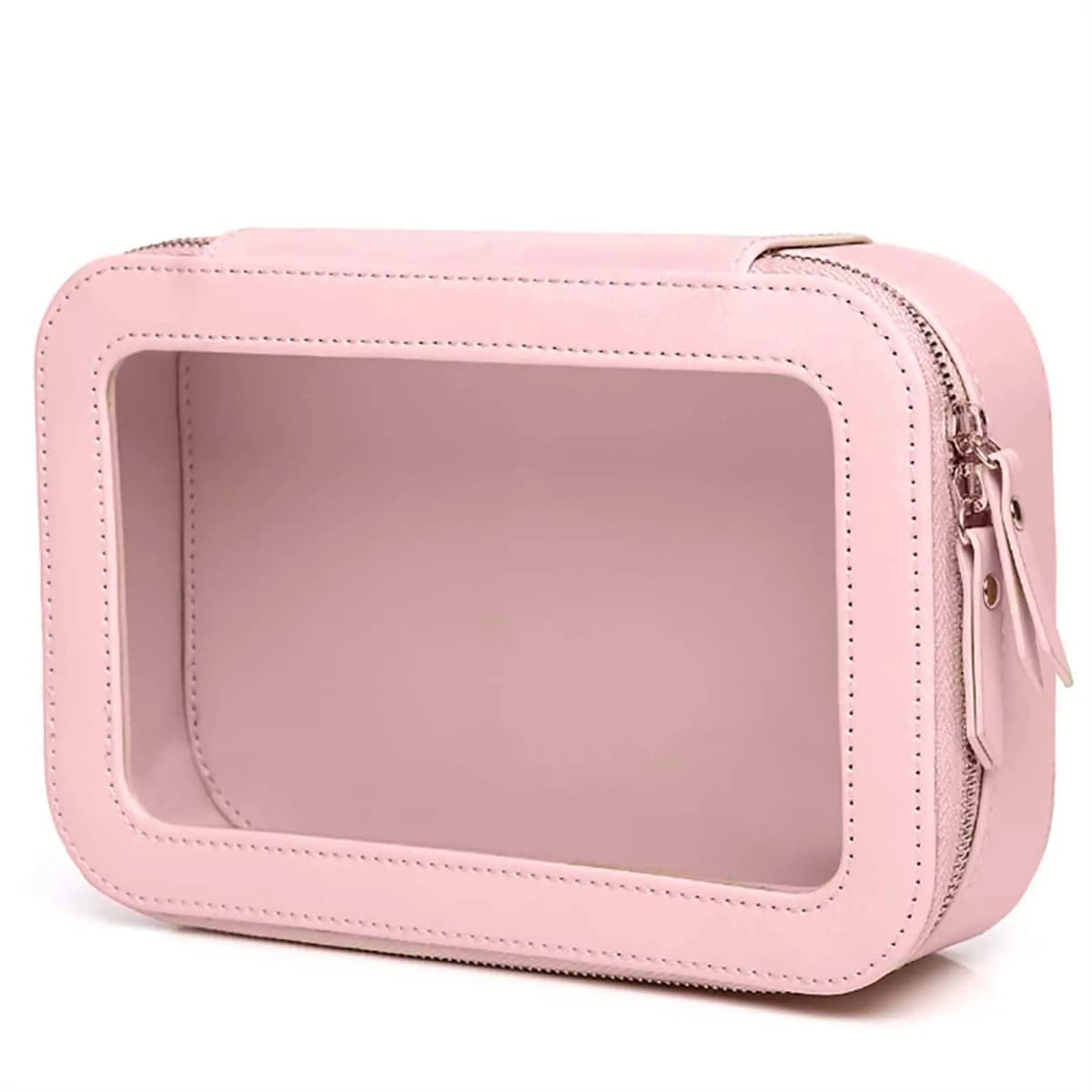 Clear and Waterproof Makeup Bag Portable Travel Cosmetic Case Organizer for Women Toiletry Pouch with Transparent Vinyl Windows