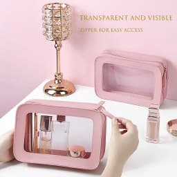 Clear and Waterproof Makeup Bag Portable Travel Cosmetic Case Organizer for Women Toiletry Pouch with Transparent Vinyl Windows
