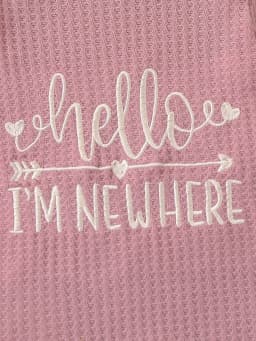 Newborn Baby Girl Waffle Knit Ruffle Romper Set – “Hello I’M New Here” Embroidered Letters, Multi-Layered Sleeves and Ruffles on the Feet, Snap Crotch Closure, Soft Hospital Discharge/Daily Sweet Romper + Matching Color Bow Headband