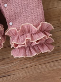 Newborn Baby Girl Waffle Knit Ruffle Romper Set – “Hello I’M New Here” Embroidered Letters, Multi-Layered Sleeves and Ruffles on the Feet, Snap Crotch Closure, Soft Hospital Discharge/Daily Sweet Romper + Matching Color Bow Headband