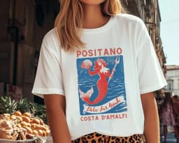 Summer Women's Vintage Positano Mermaid T-Shirt  Cotton and Breathable Short Sleeve Streetwear Oversized Loose Casual