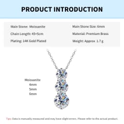 Rrjzz Brilliant D-Color Round 4mm&5mm&6mm Full Moissanite Diamond Three Stone Pendant Necklace for Women Birthday Jewelry Gifts
