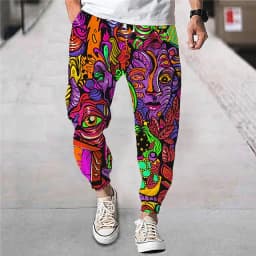Men's Summer Long Pants Beach Pants, Drawstring Elastic Cartoon Pattern Printing, Comfort Breath Casual Daily Street Wear Design