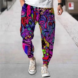 Men's Summer Long Pants Beach Pants, Drawstring Elastic Cartoon Pattern Printing, Comfort Breath Casual Daily Street Wear Design