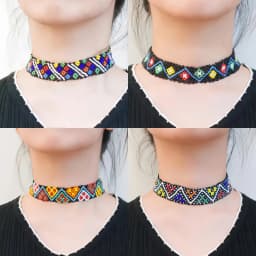5/10Pcs/Lot Fashion Elegant Charm Ethnic Resin Beads Multicolor Elastic Necklaces For Women Boho Multilayer Jewelry Party Gifts
