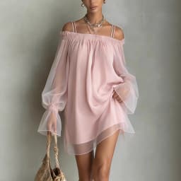 Double Strap Vestidos Off Shoulder Dress Sexy Sweet Vestido Fairy Mini Loose Dresses Summer New Sheer Mesh Long Sleeve Ropa Muje