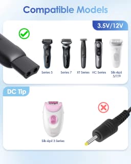 12V/3.5V Upgrade Type-C Shaver Charger Adapter for Braun 3/5/6/7/9/XT5 Series Electric Shaver, Razor Charger Converter