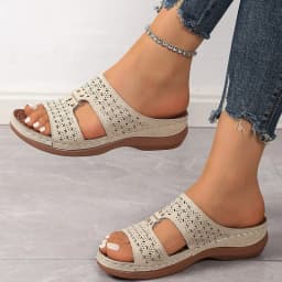 2026 New Casual Large Size Slip-On Hollow Out Casual Flats Leather Comfortable Wedge Shoes Women's Roman Style Platform Sandals