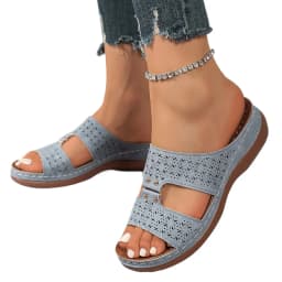2026 New Casual Large Size Slip-On Hollow Out Casual Flats Leather Comfortable Wedge Shoes Women's Roman Style Platform Sandals