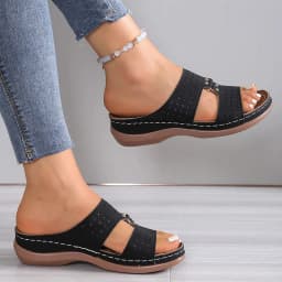 2026 New Casual Large Size Slip-On Hollow Out Casual Flats Leather Comfortable Wedge Shoes Women's Roman Style Platform Sandals