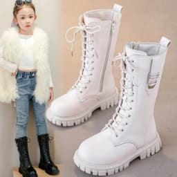 Elegant Zipper Baby Girl Casual Fashion Boots Autumn/winter Round Toe Warm Thick Sole Lace Comfortable Children's Midsole Boots
