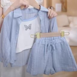 Girls Beach Party Outfit 2 Piece Summer Set Sleeveless Top + Skirt Holiday