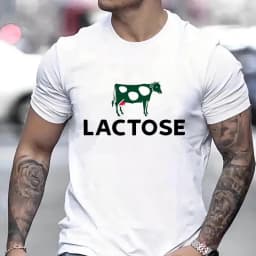 2026 New Green Cow Patterned Men Women T-shirt Letter LACTOSE Print Unisex Tee Classic Harajuku Couple Casual Hip-hop Clothing
