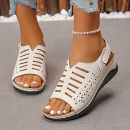Stylist Woman Leather Summer Fashion Wedge Female Large Size Mid-heeled Platform New Comfortable Retro Sandals for Women