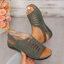 Stylist Woman Leather Summer Fashion Wedge Female Large Size Mid-heeled Platform New Comfortable Retro Sandals for Women