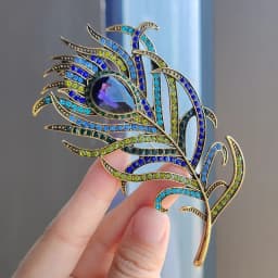 Vintage Rhinestone Large Peacock Feather Brooch For Women Men Retro Zircon Tree Leaf Brooch Clothing Accessory Pin Jewelry Gift