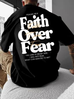 Faith Over Fear Men Cotton TShirt Minimalist Casual Athletic Streetwear Hipster Classic Loose Fit