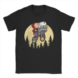 Snoopy Charlie Moonlit Cycling T Shirts for Men Women Cotton Vintage T-Shirt Round Neck Tee Shirt Short Sleeve Clothing