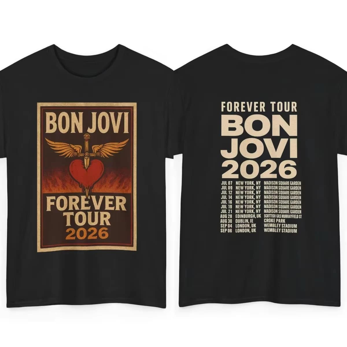 2026 Bon Jovi Eternal Journey Cotton Men's and Women's Universal Shirt Summer Men's and Women's Y2K Rock Band Pattern T-Shirt