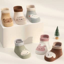12 Pairs of Boys and Girls' Anti Slip Socks with Cute Cartoon Animal Patterns, Comfortable and Breathable Baby Floor Socks
