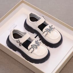2026 Spring Autumn New Children's Leather Shoes for Girls Medium Big Kids Mary Janes Classic Fashion with Metal Butterfly Buckle