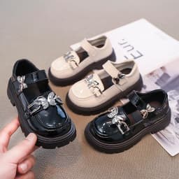 2026 Spring Autumn New Children's Leather Shoes for Girls Medium Big Kids Mary Janes Classic Fashion with Metal Butterfly Buckle