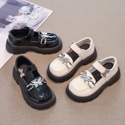 2026 Spring Autumn New Children's Leather Shoes for Girls Medium Big Kids Mary Janes Classic Fashion with Metal Butterfly Buckle