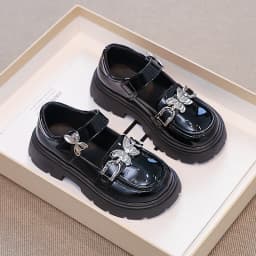 2026 Spring Autumn New Children's Leather Shoes for Girls Medium Big Kids Mary Janes Classic Fashion with Metal Butterfly Buckle