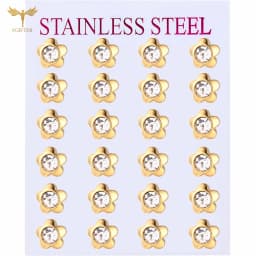 12 Pairs Surgical Stainless Steel Zircon Stud Earrings Pack Round Star Heart Flower Hexagon Triangle Fashion Jewelry Wholesale