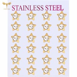 12 Pairs Surgical Stainless Steel Zircon Stud Earrings Pack Round Star Heart Flower Hexagon Triangle Fashion Jewelry Wholesale