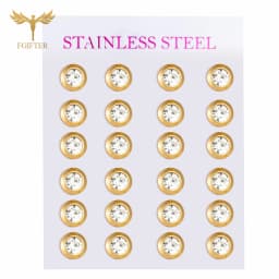 12 Pairs Surgical Stainless Steel Zircon Stud Earrings Pack Round Star Heart Flower Hexagon Triangle Fashion Jewelry Wholesale