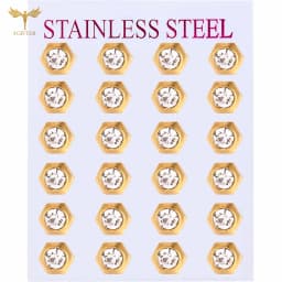 12 Pairs Surgical Stainless Steel Zircon Stud Earrings Pack Round Star Heart Flower Hexagon Triangle Fashion Jewelry Wholesale